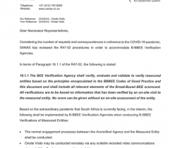 SANAS: COVID-19 Onsite Visit Communique